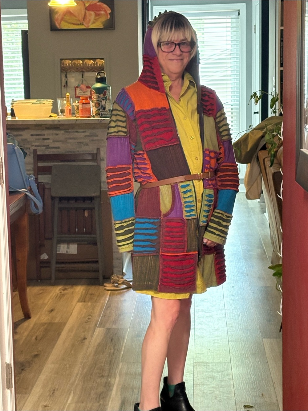 Colorblock Patchwork Hooded Cardigan - Multicolor - Picture 4 of 5